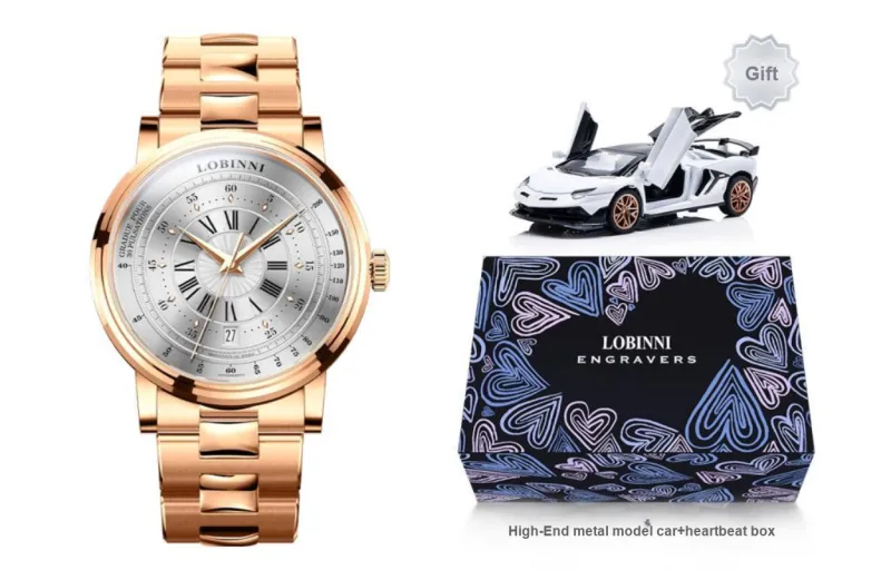 LOBINNI L Automatic Mechanical Movement Cowhide Strap Watch Men's Watches Black Dial-16