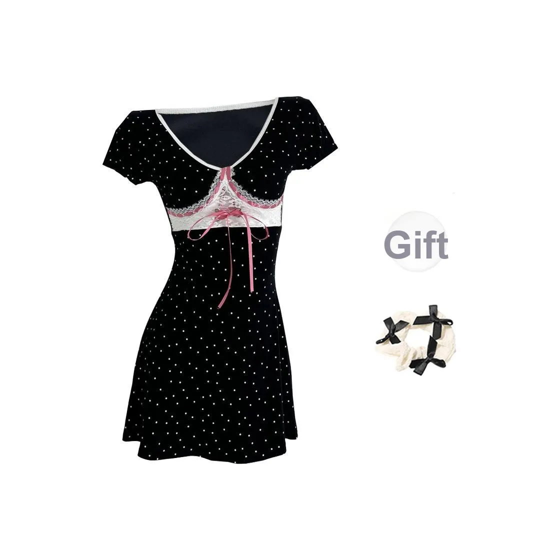 TORIGHT Short Sleeved Dresses Women's Black+Bowknot Hair Tie Comes With