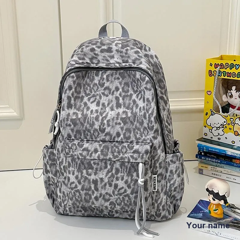 Wolfhorse Nylon Backpack Unisex Pink/Light Gray/Dark Gray/Yellow/Brown-14