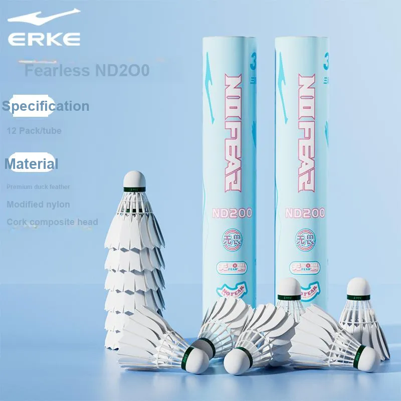 Erke Energy Model Fearless ND200 3 Section Shuttlecock 12 Pack Duck Feather Middle Board Duck Feather Shuttlecocks-3