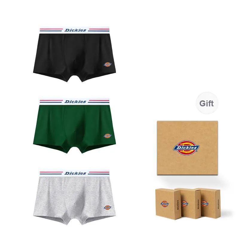 Dickies Underpants Men's Seamless Print LOGO Breathable Skin Friendly Sports Square Panty Gift Box Combo Set-3