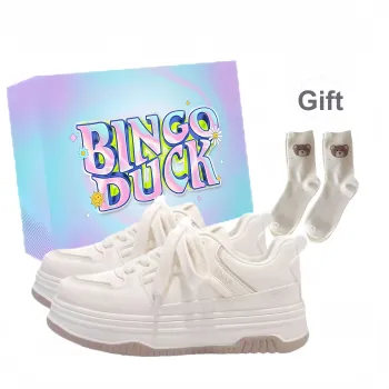 BINGO DUCK Slip Resistant Height Increasing Low Top Skateboard Shoes Women's Ecru