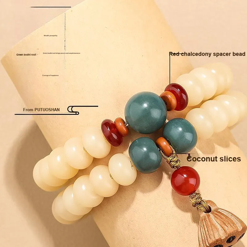 Xiang Yin White Jade Bodhi Time Fortune Buddhist Bead Beaded Bracelet Unisex-4