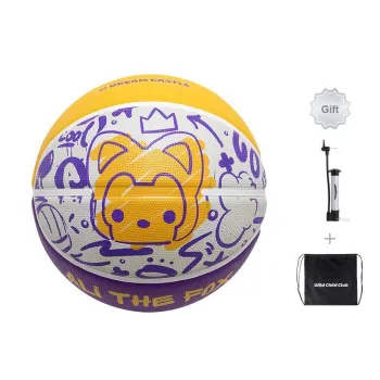 JRs Size 5 Indoor Outdoor Universal Basketball Rubber Yellow Purple White