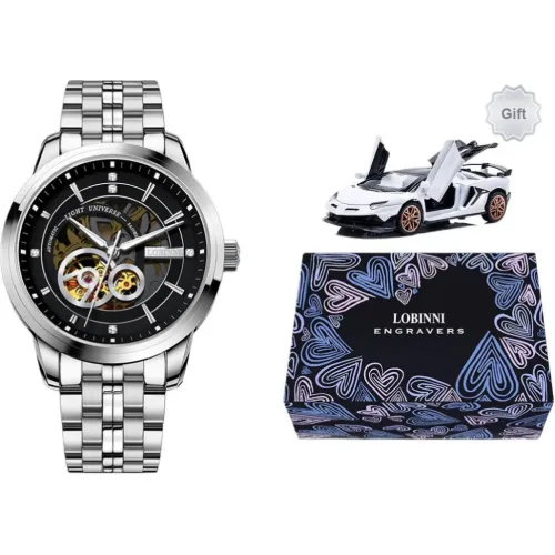 LOBINNI L Automatic Mechanical Movement Stainless Steel Watchband Watch Men's Watches Cut Out Dial