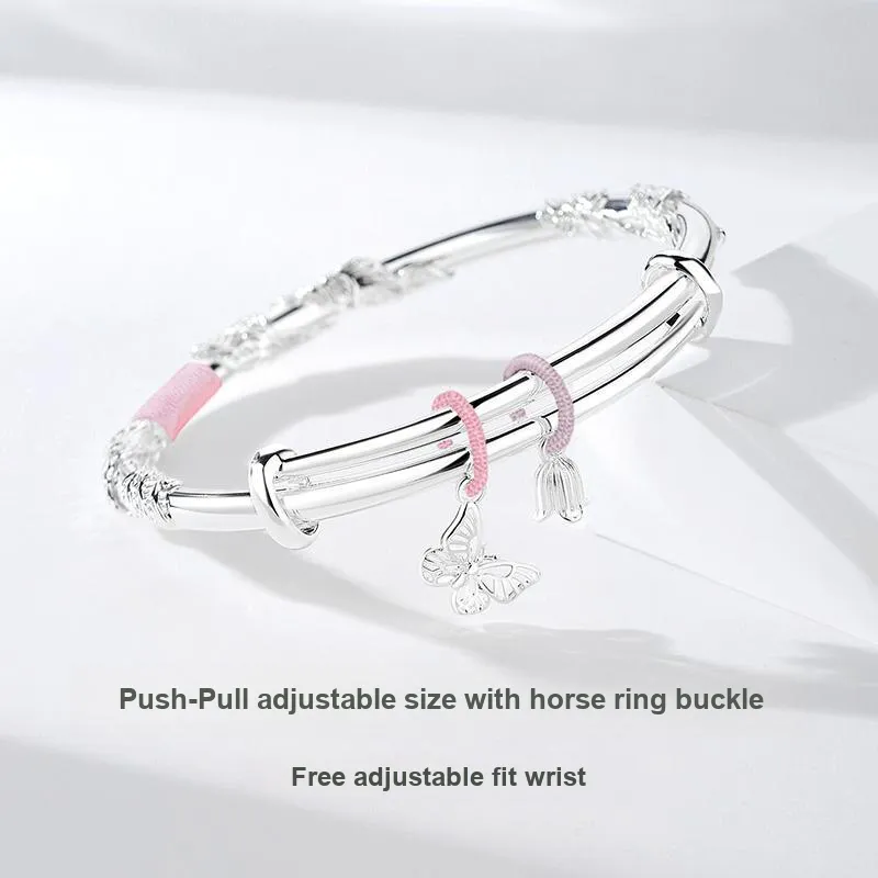 Fu Ru Ji Niche Luxury Advanced Sensory Flower Wealth Zodiac Year Red String Solid Hand Accessory Bangles Women's-3