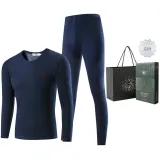 Men's Crew Neck Clothing Sets (Navy Blue) Thickened and Fleece-Lined/Thermal