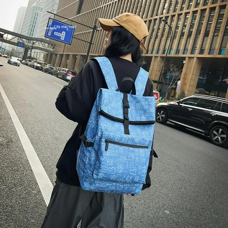 BRABOSTON Fabric Backpack Unisex Black/Light Blue/Denim Blue-9