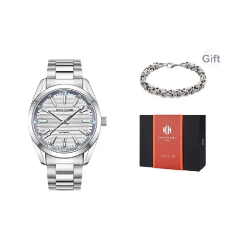 KUN HUANG Автоматический механический механизм Мужские часы Серебристый циферблат