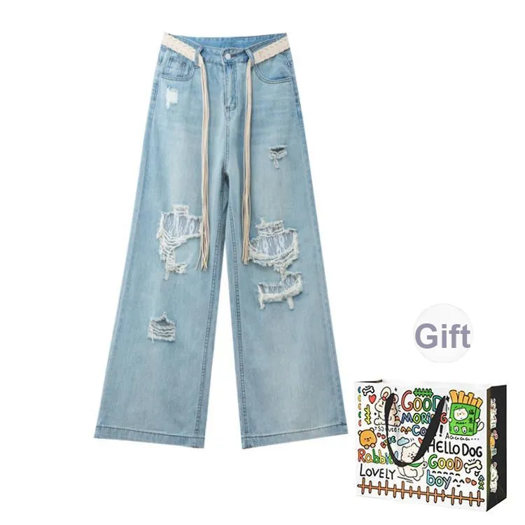 PZHK Jeans Women's Light Blue+Belt Shopping Bag