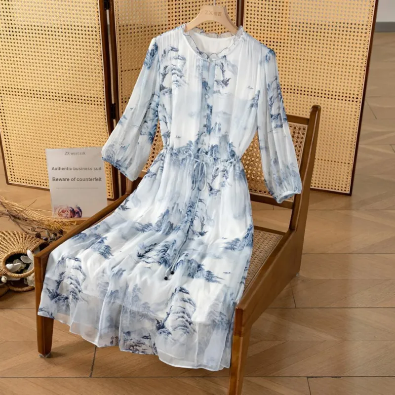 To The West Long-Sleeved Dresses Women's Blue-3