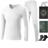 V-Neck Set (White) 100% cotton Antibacterial/Includes 2-Pack Cotton Socks+Shopping Bag
