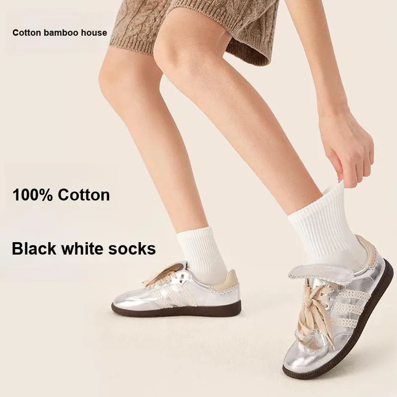 B&C.Room Mid Calf Socks Spring Summer Unisex 5 Pack Black White Gray-8