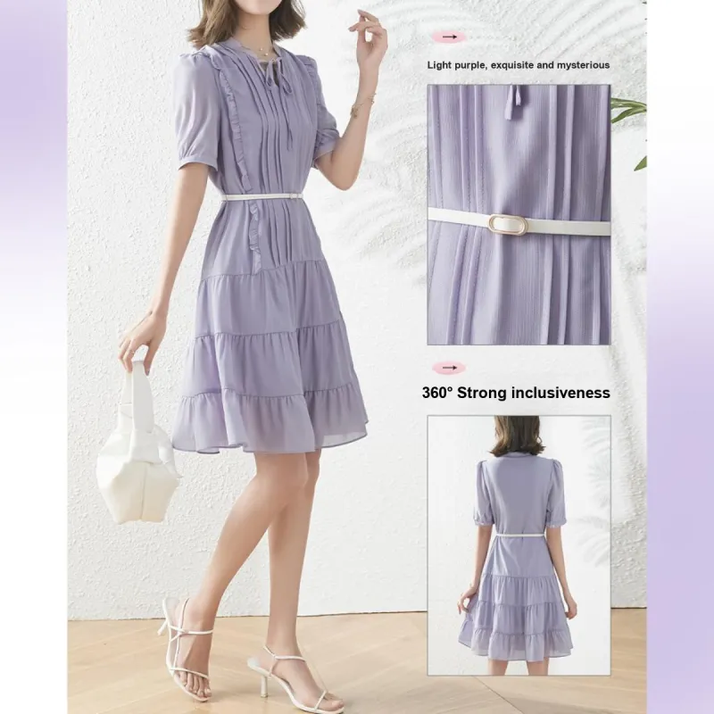 Like The Age Of Water Short Sleeved Dress Women's Purple-1