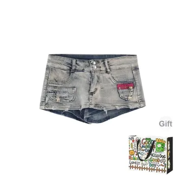 PZHK Denim Shorts Women's Vintage Blue Shopping Bag
