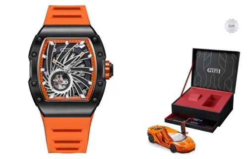 BONEST GATTI Phantom Time Automatic Mechanical Movement Rubber Strap Watch Men's Watches Cut Out Dial