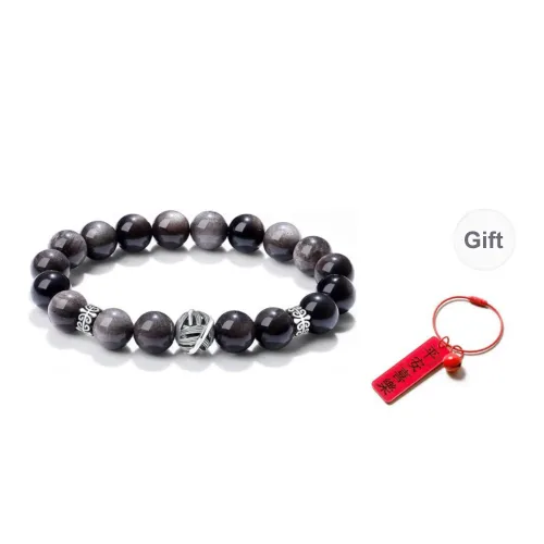 YINCHIE Obsidian 925 Sterling Silver Beaded Bracelet Men's
