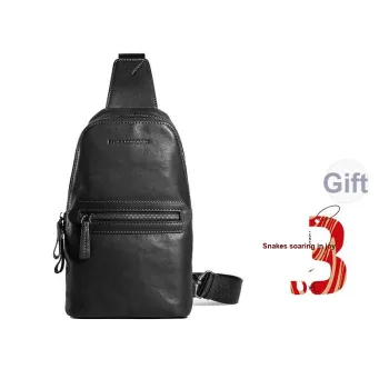 Sharkborough Top Grain Cow Leather Shoulder Bag Crossbody Bag Sling Bags Medium Size Men's Black