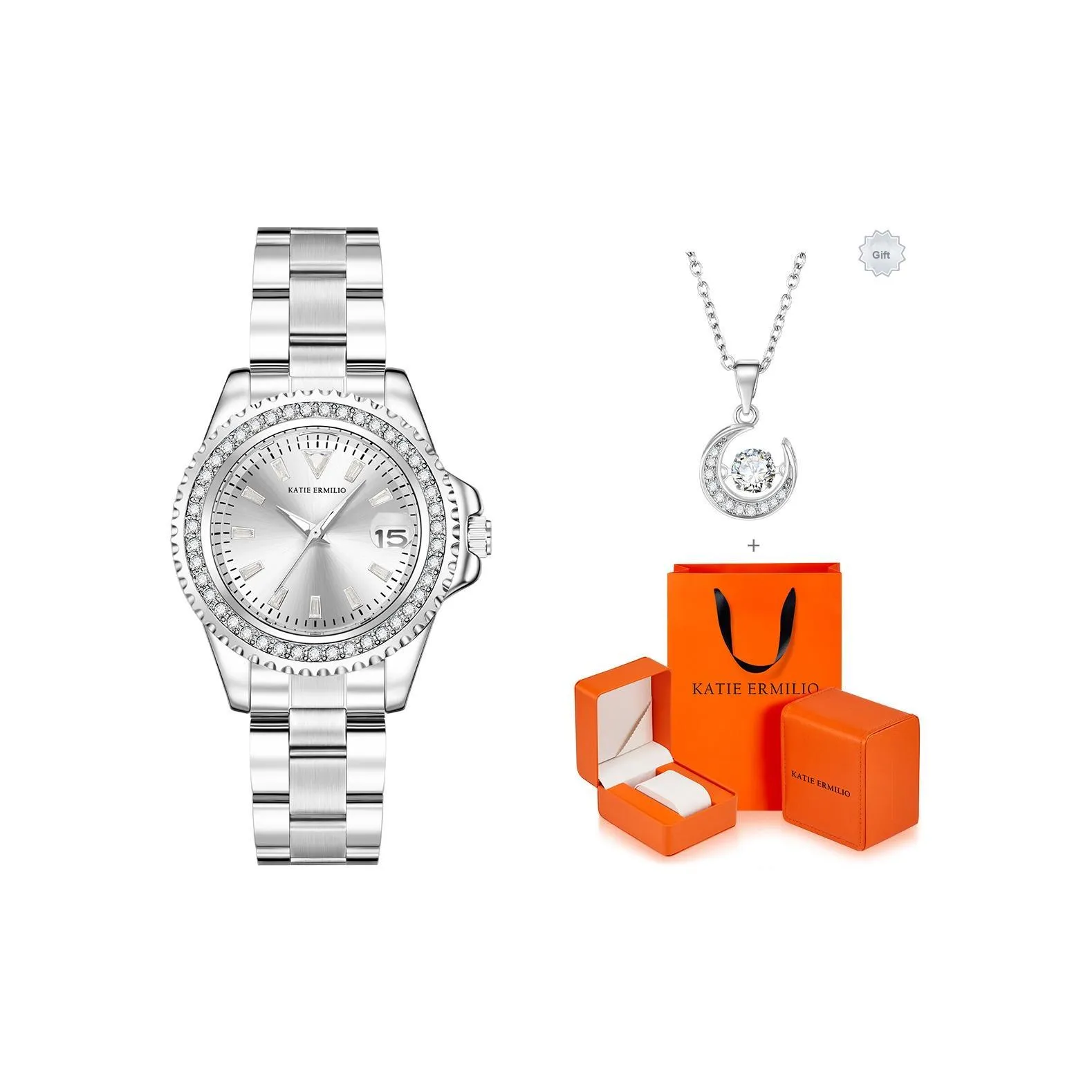 Katie Ermilio Women's Watch Кварцевый механизм Белый циферблат Сердцебиение Коробка