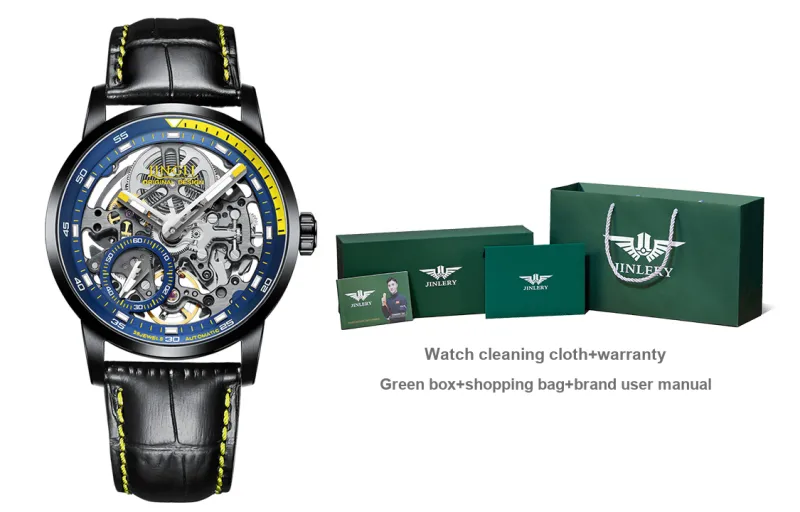 JINLERY Machine Automatic Mechanical Movement Genuine Leather Strap Watch Men's Watches Cut-Out Dial J9033-22