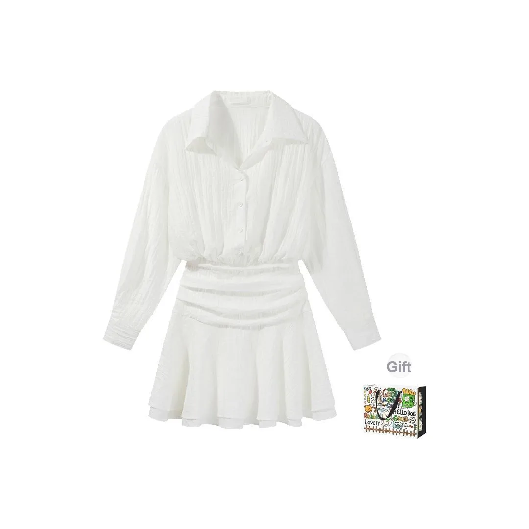 OURUOKE Длинное платье с длинными рукавами женское белое