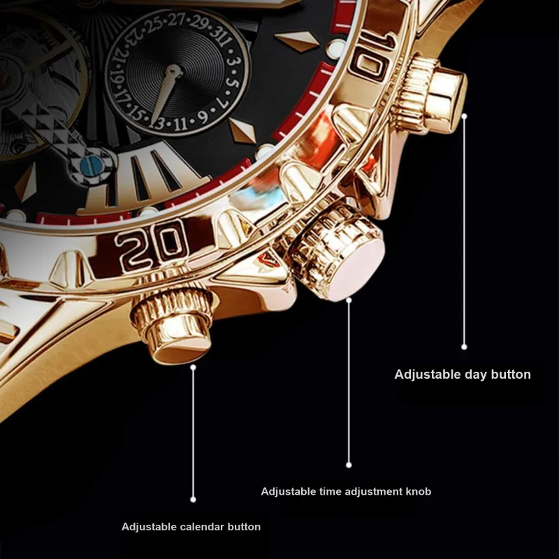 POEDAGAR Automatic Mechanical Movement Stainless Steel Watchband Watch Men's Watches Black Dial-14