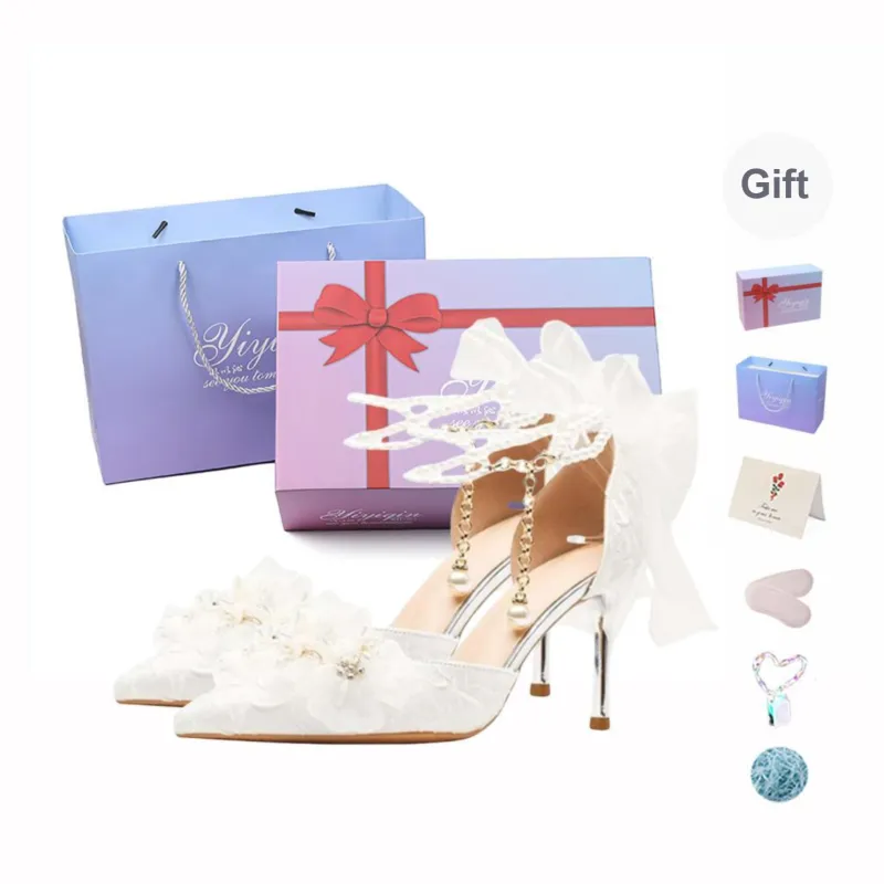 Take The Qin Slim Heel High Heels Women's Pearl White-5