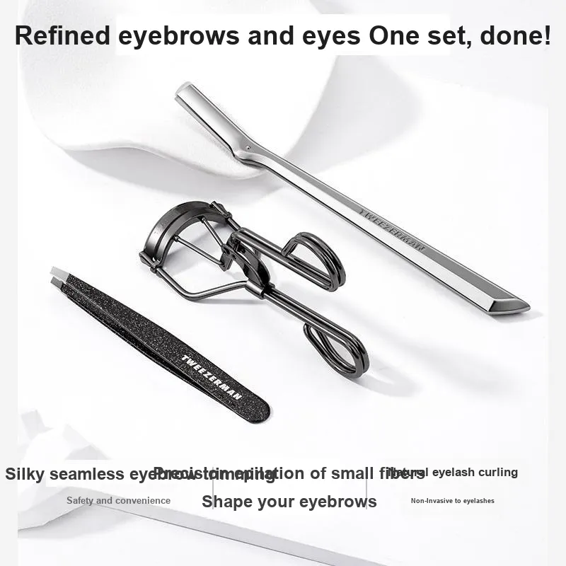 TWEEZERMAN Eyelash Curler Tweezers Eyebrow Razor Set Make up Tools Silky Curling-2