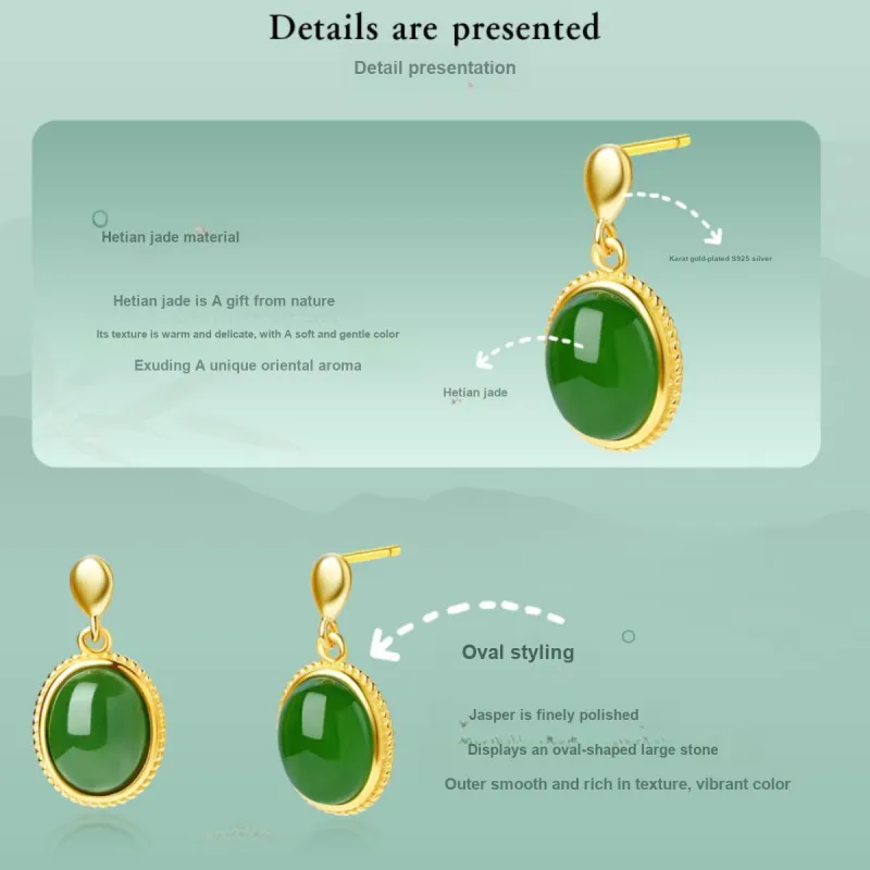LAOMIAO Hetian Jade Earrings Jasper Women's-3