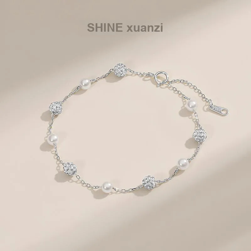 SHINE S925 Silver, Zircon, Shell Pearl Bracelets Women's-5