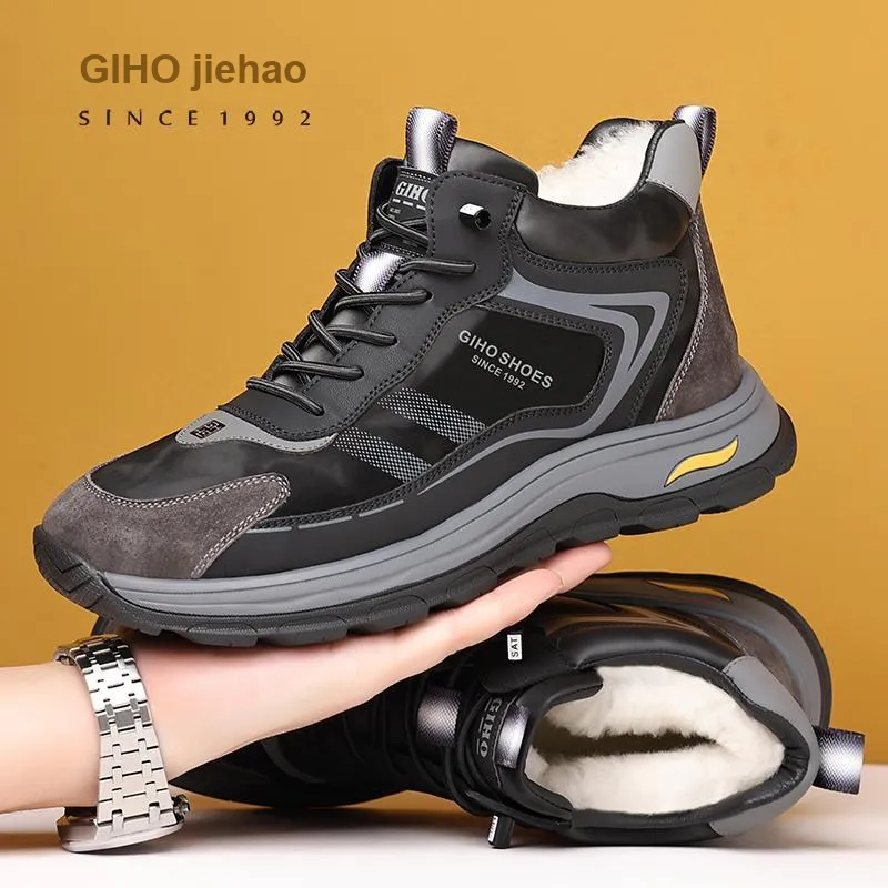 GIHO Insulated Shoe Slip-Resistant Mid-Top Casual Shoes Men's Black-11