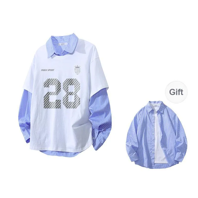OGEK T Shirt Unisex White Comes With Light Blue Stripes Shirt-1