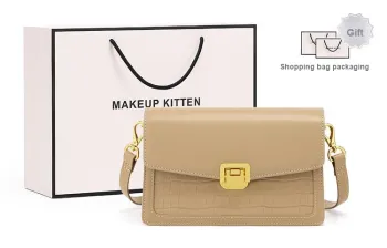 MAKEUP KITTEN Cow Leather Shoulder Bag Crossbody Bag Large Size Women's Apricot
