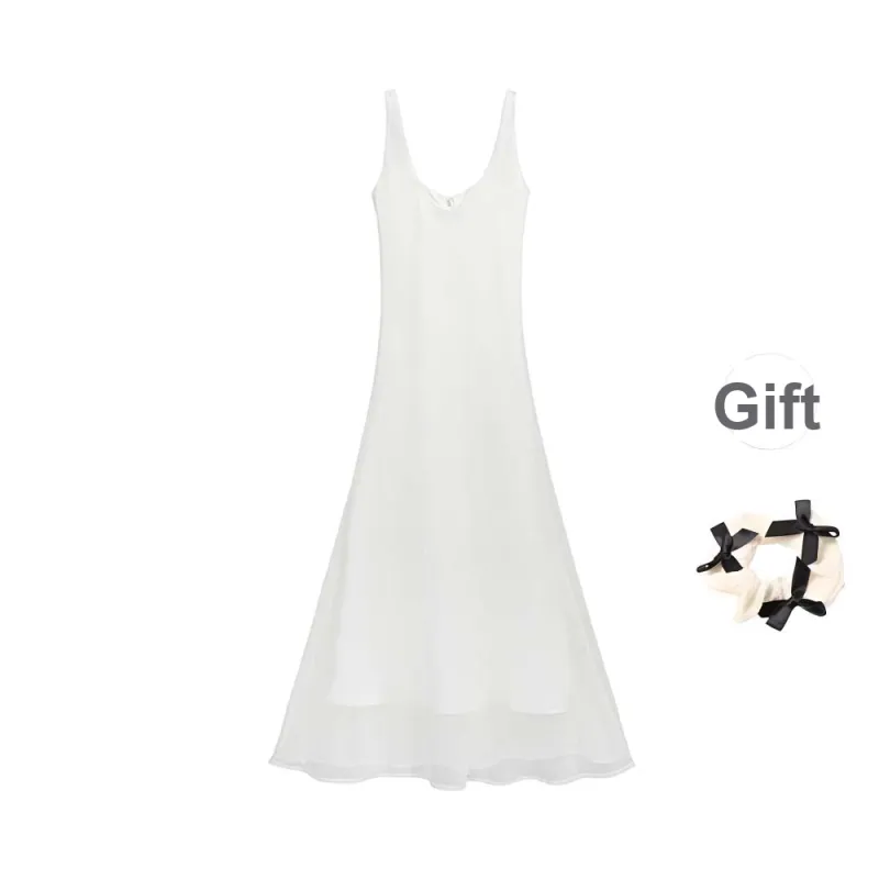 TURN UP Slip Dresses Women's White+Bowknot Hair Tie Comes With-1