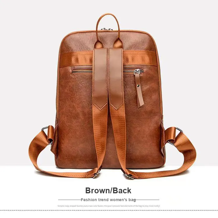 Boniu Leather Backpack Small Size Women's Brown-2