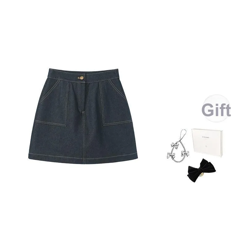 Fstudio Летний Корейский стиль Дизайн Рабочая одежда Похудение А-силуэт Джинсовая короткая юбка Женская