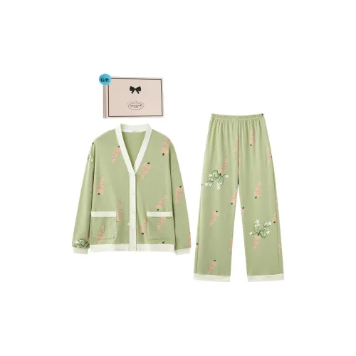 MIOJUER Пижамный комплект Весенний и Осенний Женский Фруктовый Зеленый
