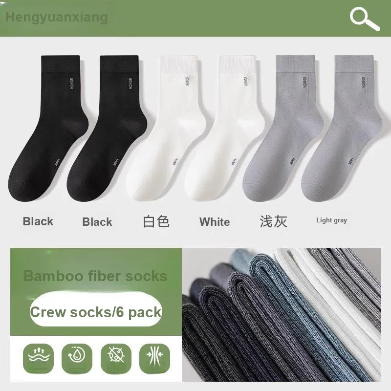 H YXIANG Mid Calf Socks Men's 6 Pack-7