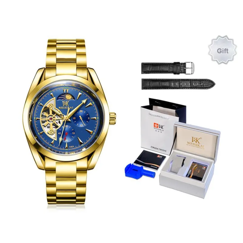 WSK Automatic Mechanical Movement Stainless Steel Watchband Men's Watches White Dial-1