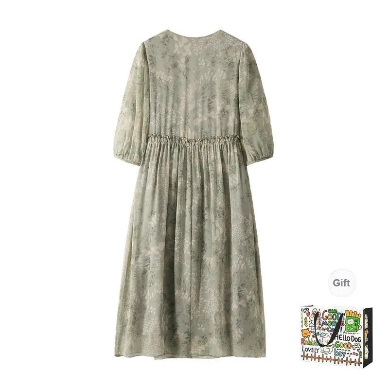 OURUOKE Long Sleeved Dresses Women's Green-1