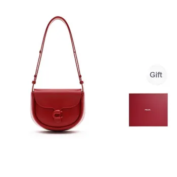 MUVA Cow Leather Crossbody Bag Saddle Bag Shoulder Bag Medium Size Women's Party Red/Cream Yellow/Milkshake White
