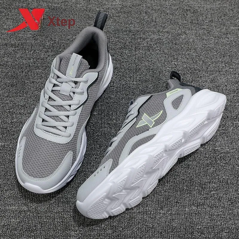 XTEP Breathable Lightweight Low Top Running Shoes Men's Smoke Gray/Smoke Gray/Coal Black-6