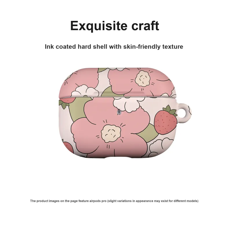 Keshami Compatible With Apple AirPods Pro 2/AirPods 4/3 PC Matte Hard Shell Strawberry Floral Headphone Cases-1