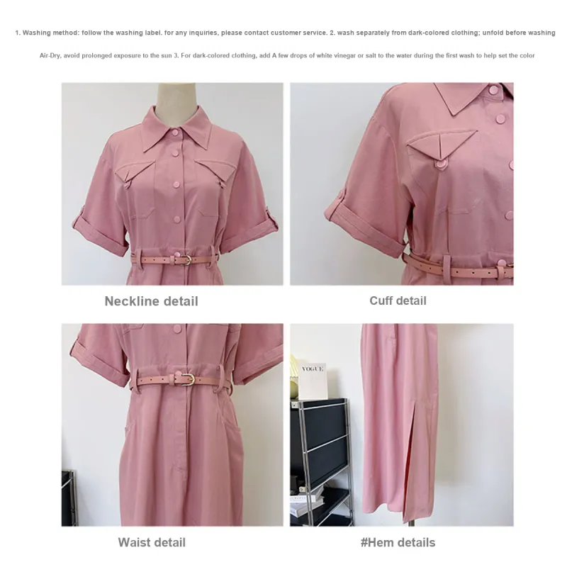 Like The Age Of Water Summer Short Sleeved Dress Cinched Waist Women's Pink-2