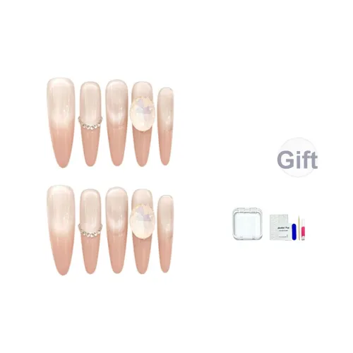 JINGCHANXUE Розовый Облако Yao Pure Handcrafted False Nail Овал Ледяная прозрачность Градиентный Кошачий глаз 20mm