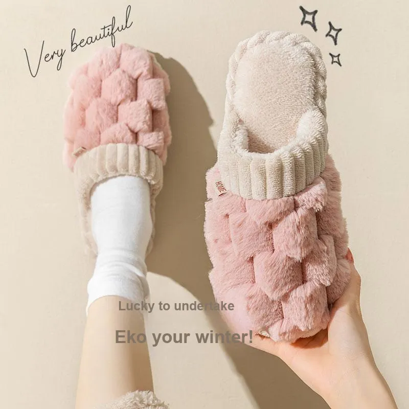 Foot Recreation Winter Comfortable Home Plush Small Ball Cotton Slippers Unisex-1