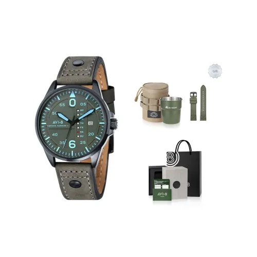 AVI 8 Harrier Fighter II Мужские часы Кварцевый механизм Естественная кожа Ремешок Серый циферблат Коробка