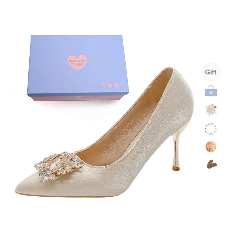 Xingdiman Slim Heel High Heels Women's Light Champagne-3