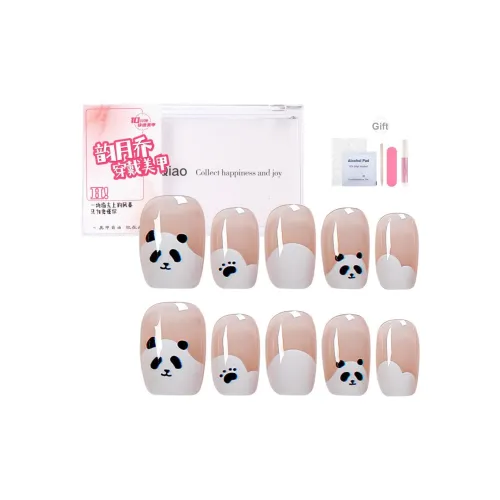 Yun Yue Joe Мультяшный Ручной Рисунок Cute Panda Dango Милый Розовый Детство Веселье False Nail Короткий ЛАДЬЯ 15мм