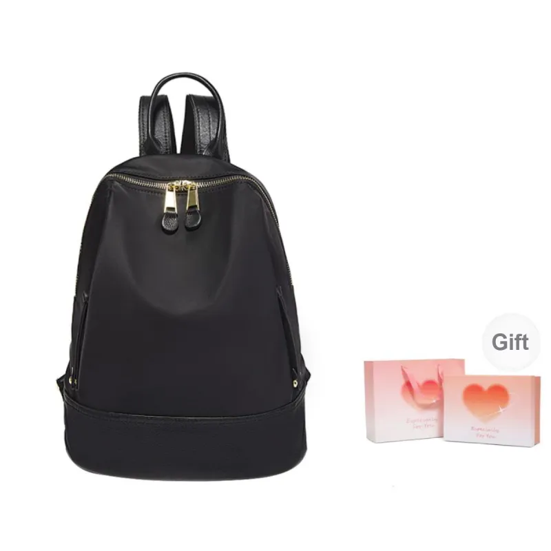 Marino Orlandi Fabric With Leather Patchwork Nylon Fabric Backpack Medium Size Women's Black/Khaki/Apricot-24
